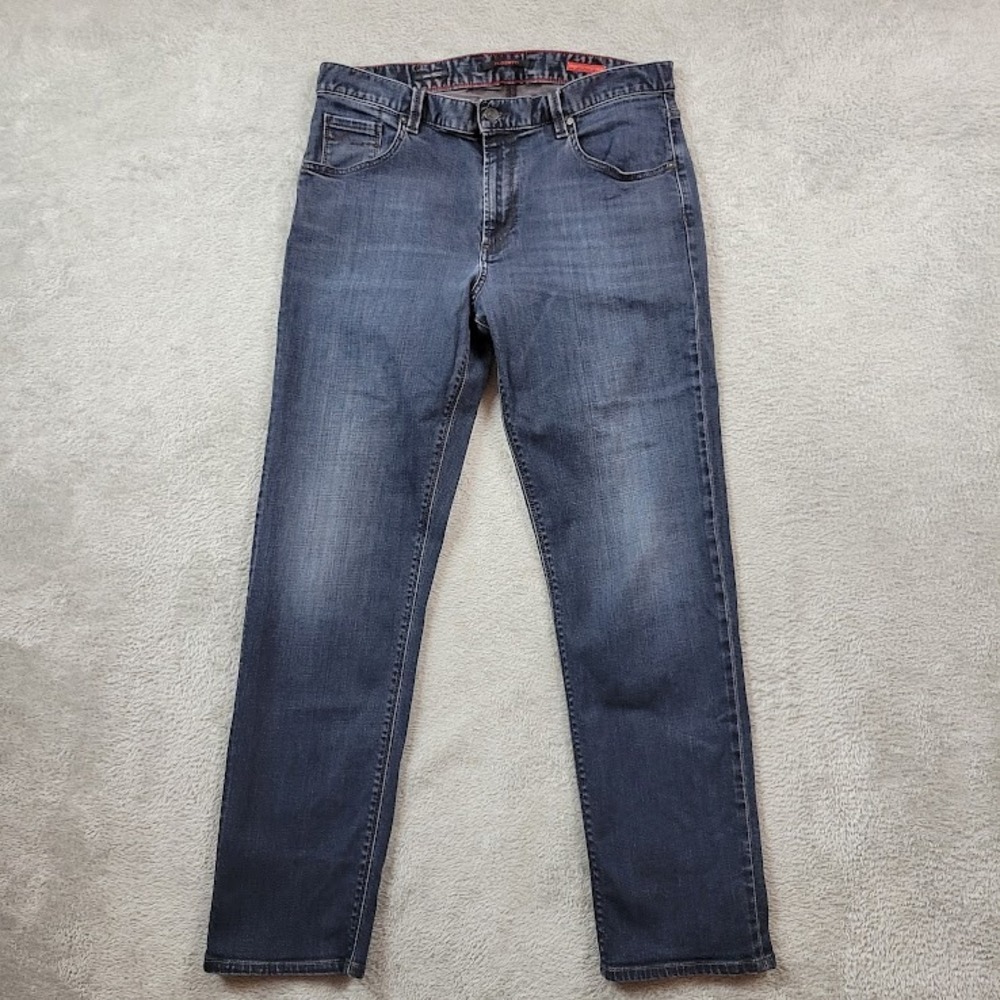 Alberto Jeans Mens 35x34 (Fits 32X30) Blue Stone Modern Fit Straight Triple Dyed